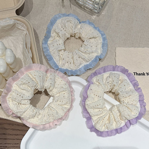 韩系甜美浅蓝波点双层大肠发圈