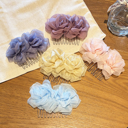 森系网纱倒插梳发夹女士2026新款高端发梳侧边发卡发簪半扎发头饰