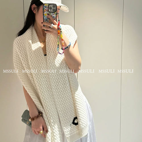 25A 顶配版！菠萝纹刺绣字母100%山羊绒围巾保暖围脖披肩