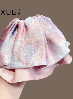 新中式油画星空扎染蝴蝶结马尾抓夹新款高级感挂珠裙摆发夹鲨鱼夹