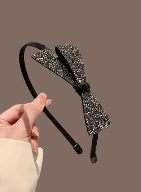 2025高级感水钻蝴蝶结发箍轻奢头箍细边金属压发箍满钻蝴蝶结头箍