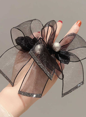 卡雪新款简约高级珍珠大肠发圈精致小香风少女感欧根纱发绳皮筋