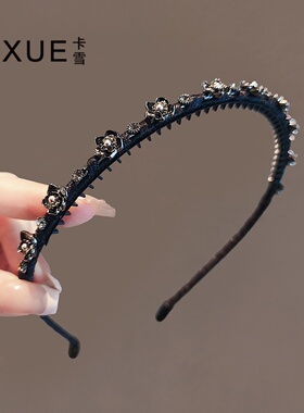 卡雪韩版立体玫瑰花头箍小众细款带齿防滑发箍洗脸头饰气质发饰女