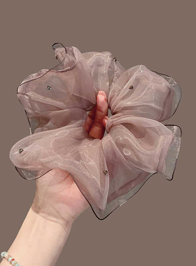 卡雪法式复古双层珠光纱超大木耳边大肠发圈慵懒风发绳百搭发饰女