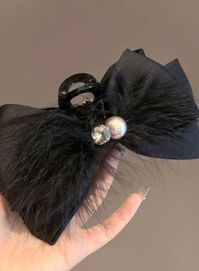 超仙气质羽毛蝴蝶结抓夹气质后脑勺盘发鲨鱼夹高级感毛毛发夹头饰