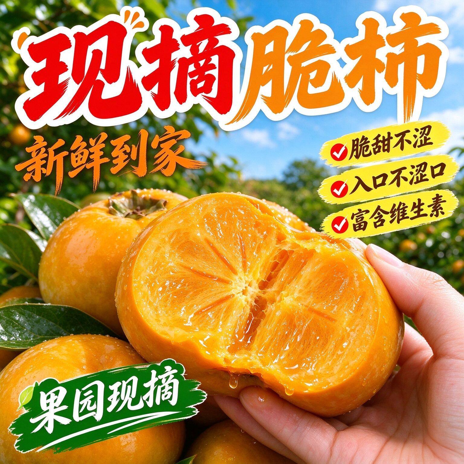 山西脆柿子新鲜现摘果园直发脆甜无涩爽口当季时令水果新鲜脆柿