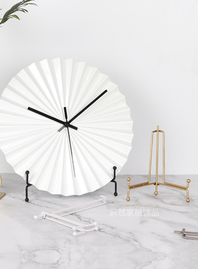 简约装饰圆盘瓷盘子支架展示架钟表托架盘架相框证书架托铁艺架子