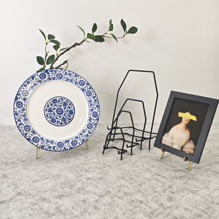 时钟支架展示架盘架支撑架铁艺挂盘装饰摆架茶饼陈列架子相框底座