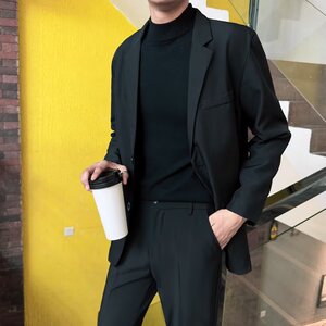 黑色单件休闲西装外套男士春秋款韩版男装高级感帅气百搭西服外套