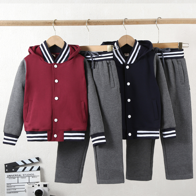 女童运动套装长袖棒球服中小学生校服藏青色学院风男童卫衣两件套