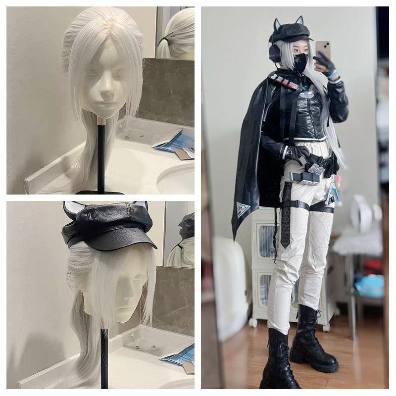 三角洲行动露娜假发游戏银白色cos假毛 八字刘海全头套 万圣节