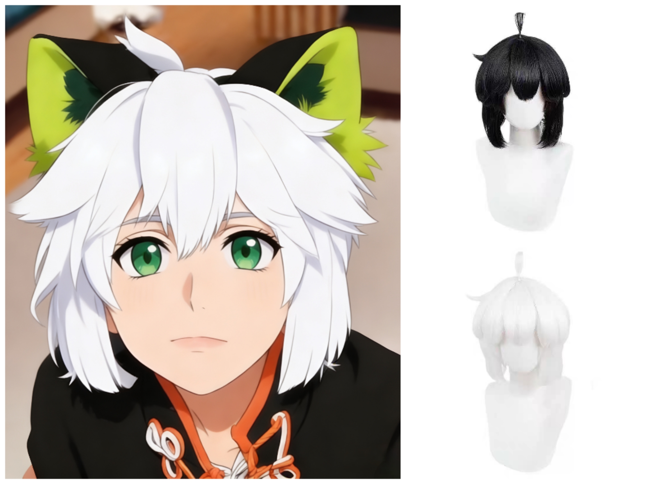 罗小黑战记cosplay假发黑白短发万用漫画感毛胚假毛