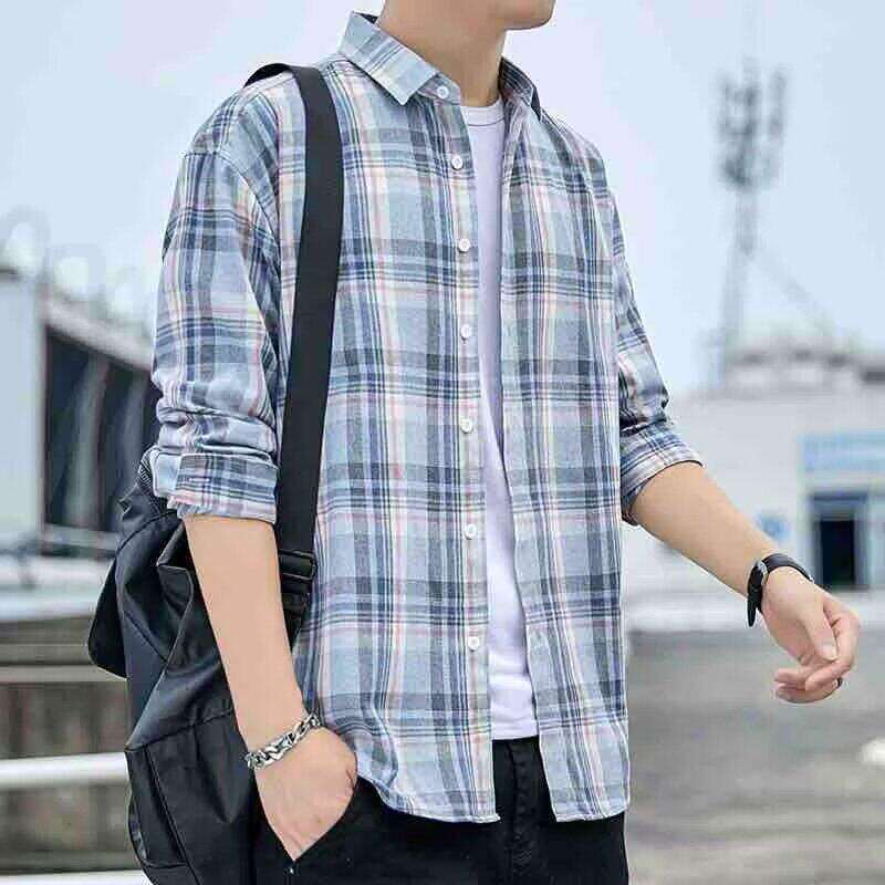 外贸尾货潮牌格子衬衣男装春夏长袖衬衫工装户外防晒休闲干活上衣