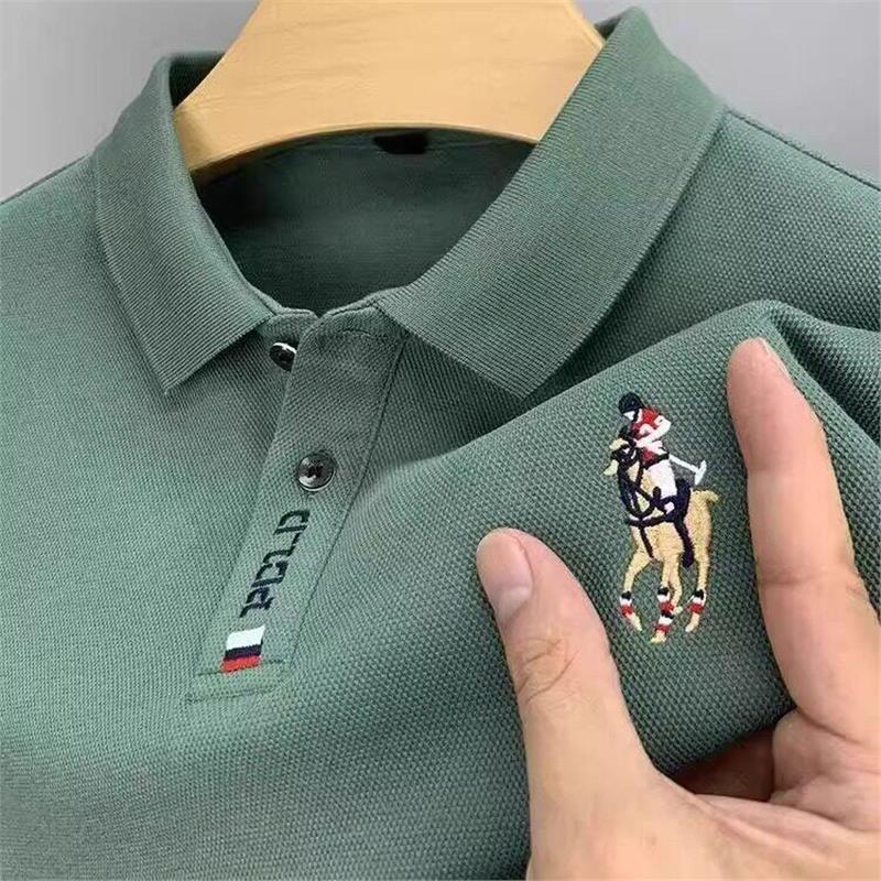 外贸高端冰丝短袖T恤翻领商务POLO衫男士夏季休闲刺绣大码半截袖