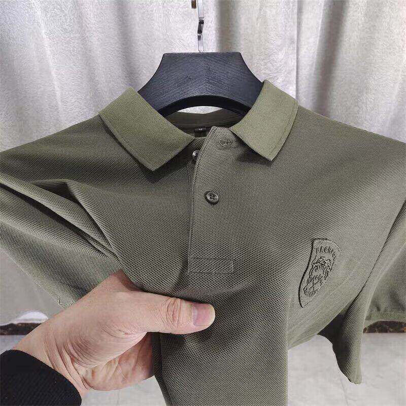 夏季新款男士高档t恤POLO衫中年短袖衬衫立领爸爸男装刺绣保罗衫