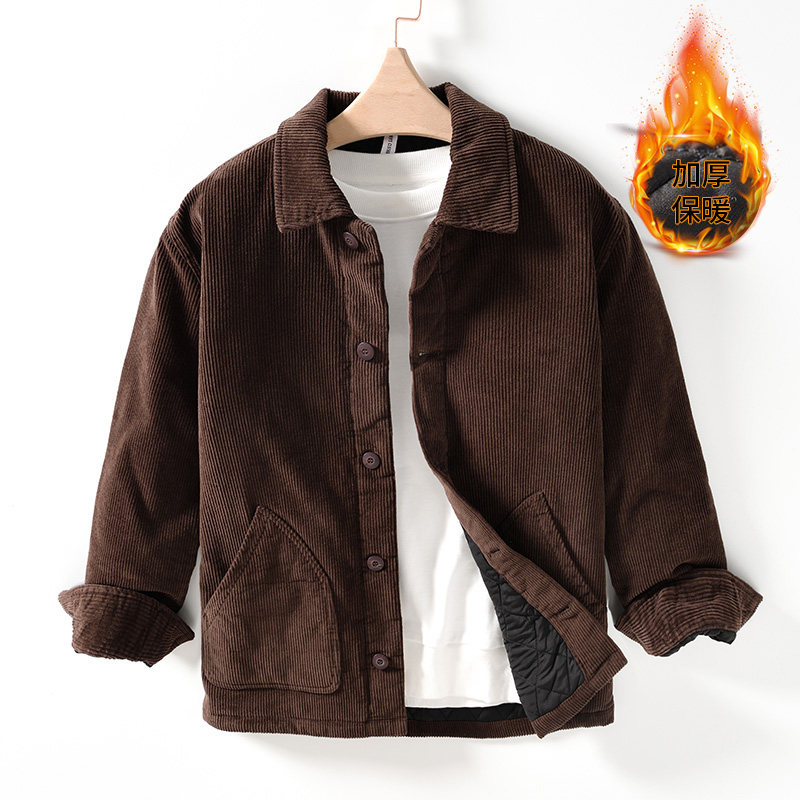 加厚保暖复古灯芯绒翻领棉衣
