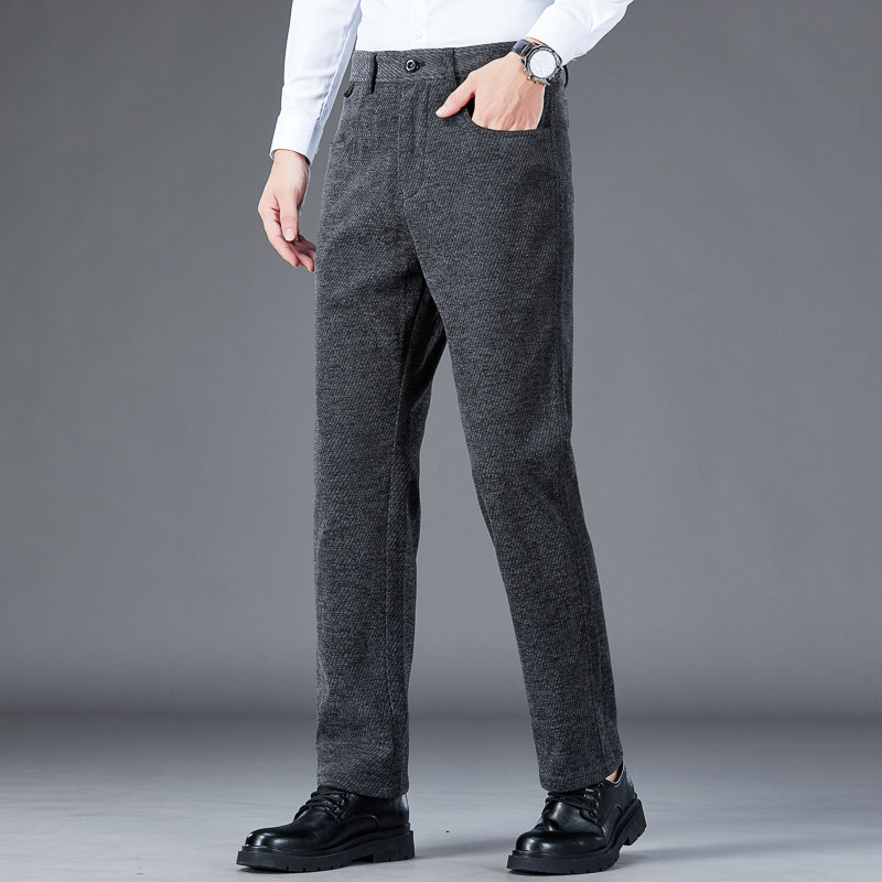 高端羊毛秋冬款男士弹力休闲裤合体直筒阔腿青年商务加厚保暖裤子