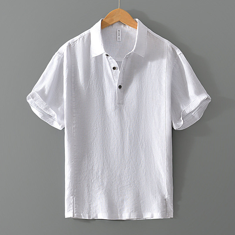 夏季新款男士亚麻短袖衬衫棉麻男式复古透气休闲宽松短袖衬衣