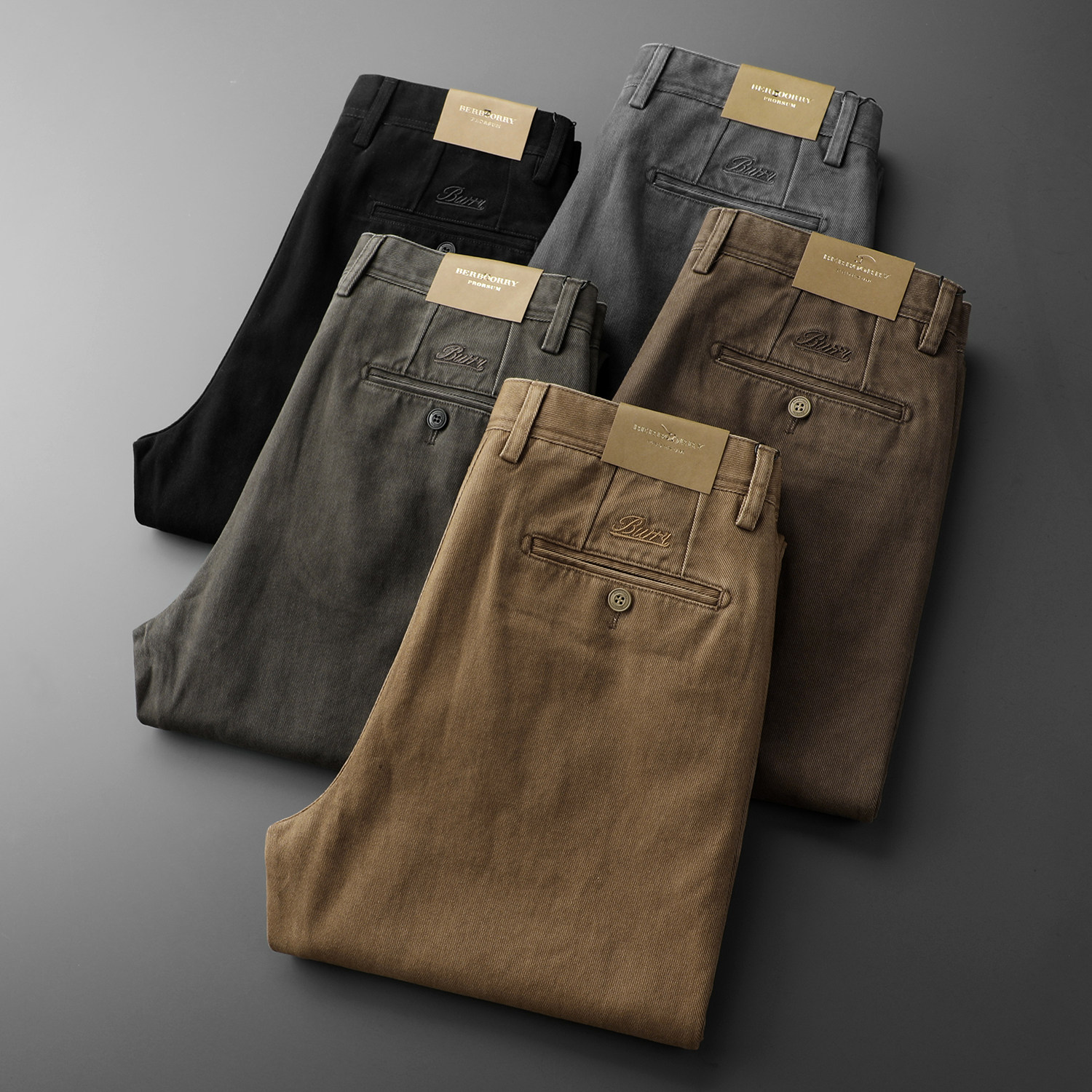 新款秋冬纯棉抗皱高端休闲裤男百搭厚款商务简约水洗直筒长裤