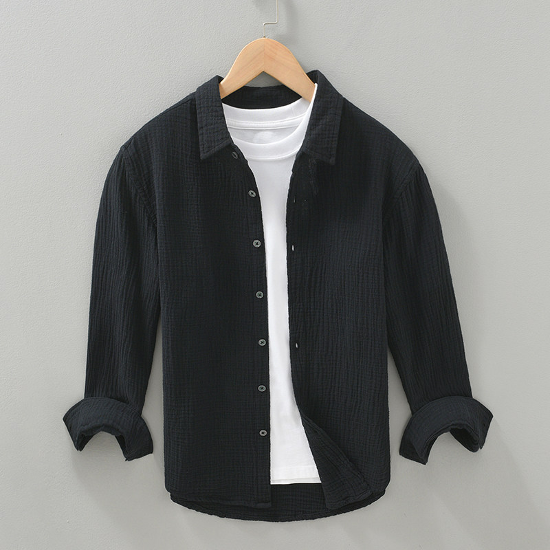 【100%棉】纯棉肌理感衬衫男长袖翻领春秋百搭休闲衬衣潮流