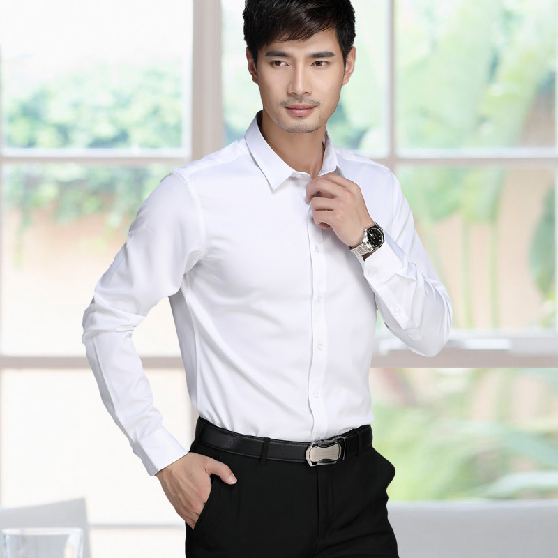 弹力衬衫男长袖免烫商务修身
