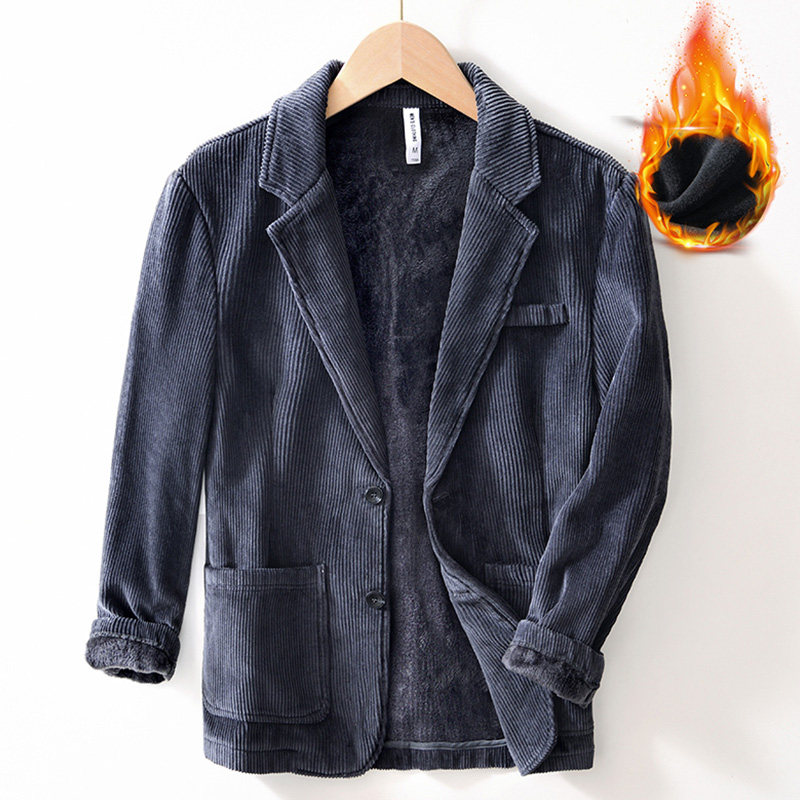 【100%棉 加绒加厚】复古灯芯绒西装男加绒商务休闲小西装外套