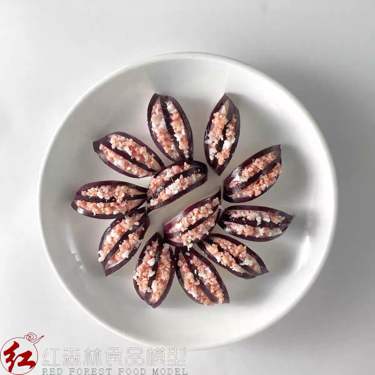 仿真菜实拍DIY肉沫茄夹、茄子食品模型厨房样品菜酒店摆件