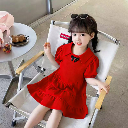 萌萌哒童装女童连衣裙夏季新款儿童复古泡泡袖甜美蓬蓬裙裙子