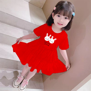 女宝宝短袖蛋糕连衣裙2025新款女童纯棉公主裙周岁夏装裙子婴儿