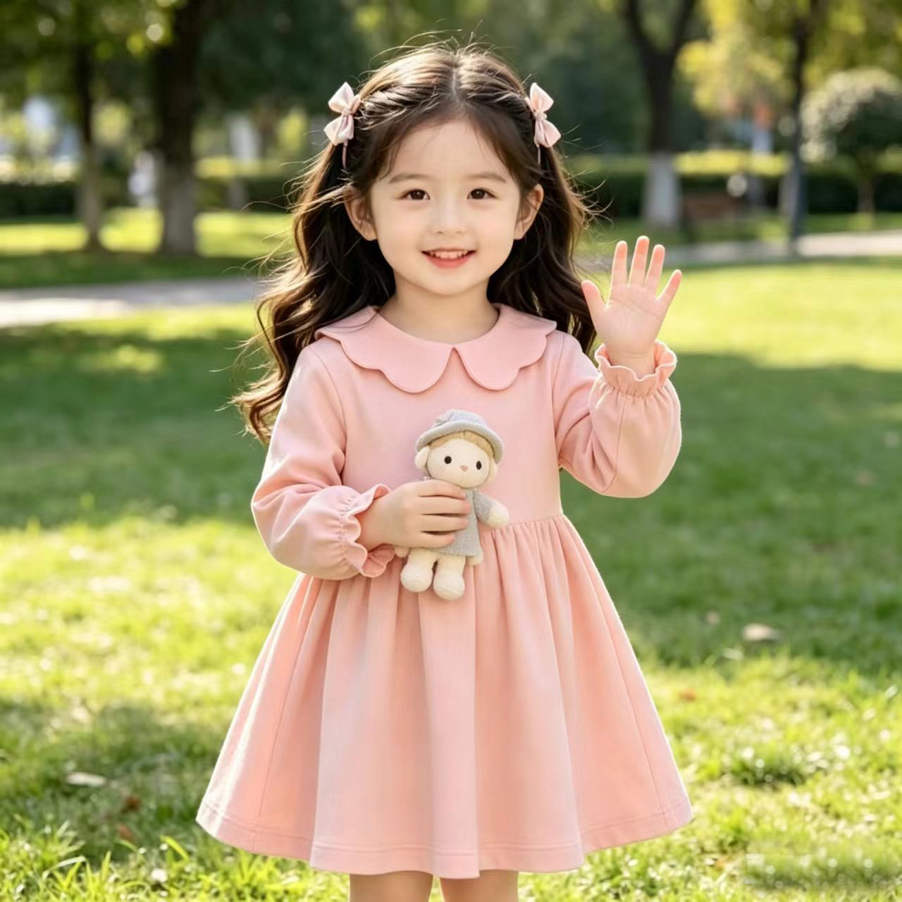 女童春秋2026连衣裙儿童洋气娃娃领裙子新款公主纯棉长袖宝宝童装