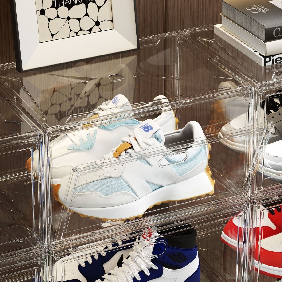 手办摆件加厚大号收纳盒可叠加鞋墙收l纳搜纳牧纳受纳收到纳收物