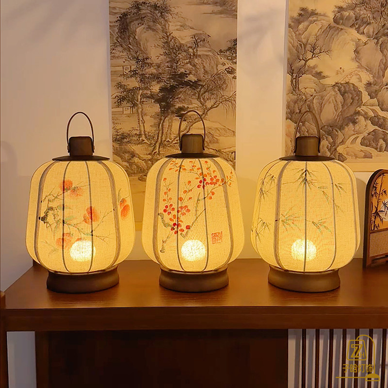 宋代美学充电款手提宫灯灯笼灯中式古风书房茶室书法布艺氛围夜灯