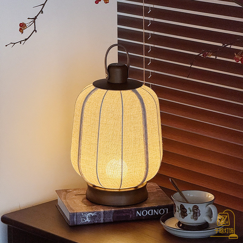 宋代美学新中式国风素雅台灯茶室卧室手提书法布艺装饰氛围小夜灯