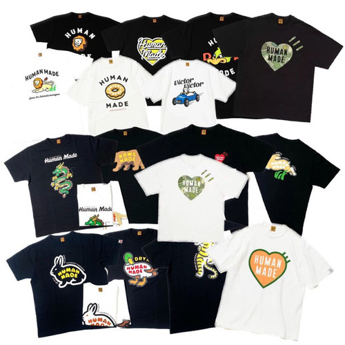 福袋2件装human made kaws爱心鸭熊印花竹节棉圆筒短袖T恤情侣