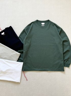 现货BMS JP纯色打底衫日系重磅廓形宽松百搭款红绳长袖T恤