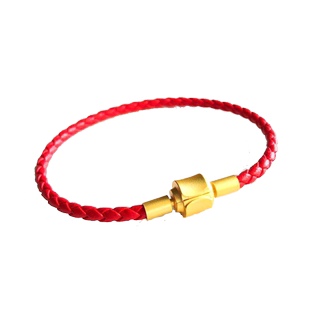 指诺皮绳手链可穿珠3D硬金黄金本命年红绳男女编织串珠转运珠手绳
