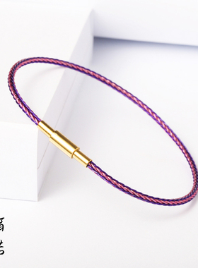 新款细款防水转运珠钢丝手绳女可穿小孔黄金金珠编织皮绳红绳手链