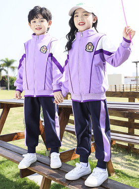 幼儿园园服春秋款三件套紫色运动会班服小学生校服夏季