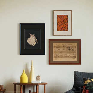 丘山生活中古原木风挂画组合乐谱装饰画贝多芬常玉小众艺术装饰画