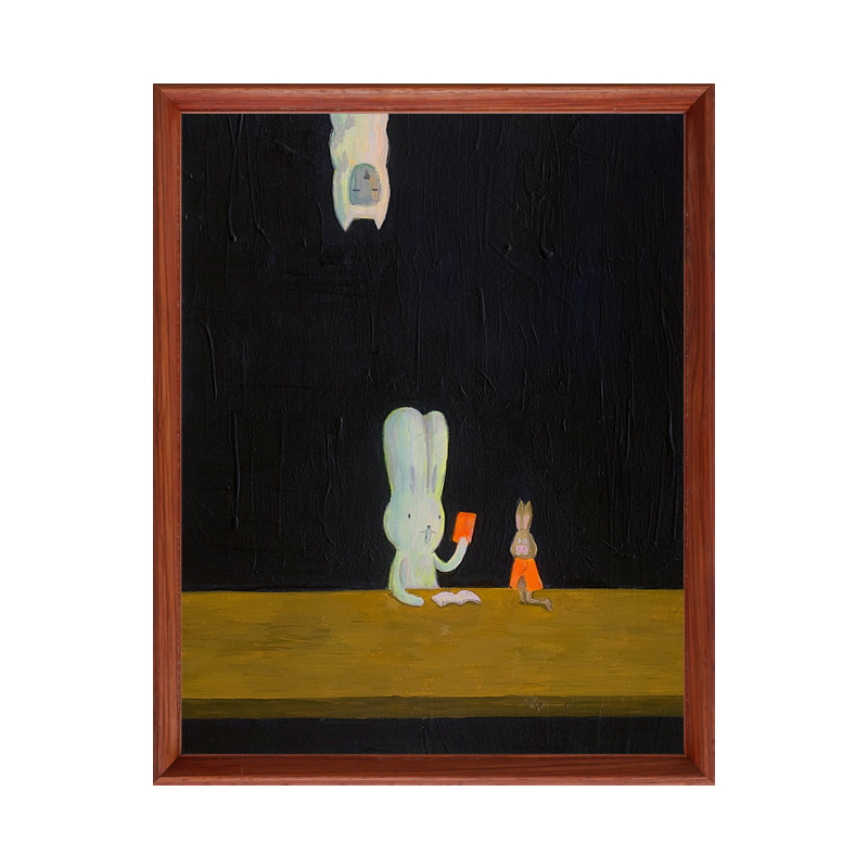 奶油风中古风小清新插图兔子儿童房卡通装饰画原木风挂画卧室餐厅