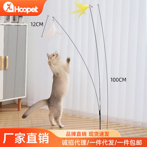 跨境新款猫咪宠物玩具带羽毛长杆金属钢丝仙女伸缩逗猫棒猫猫用品