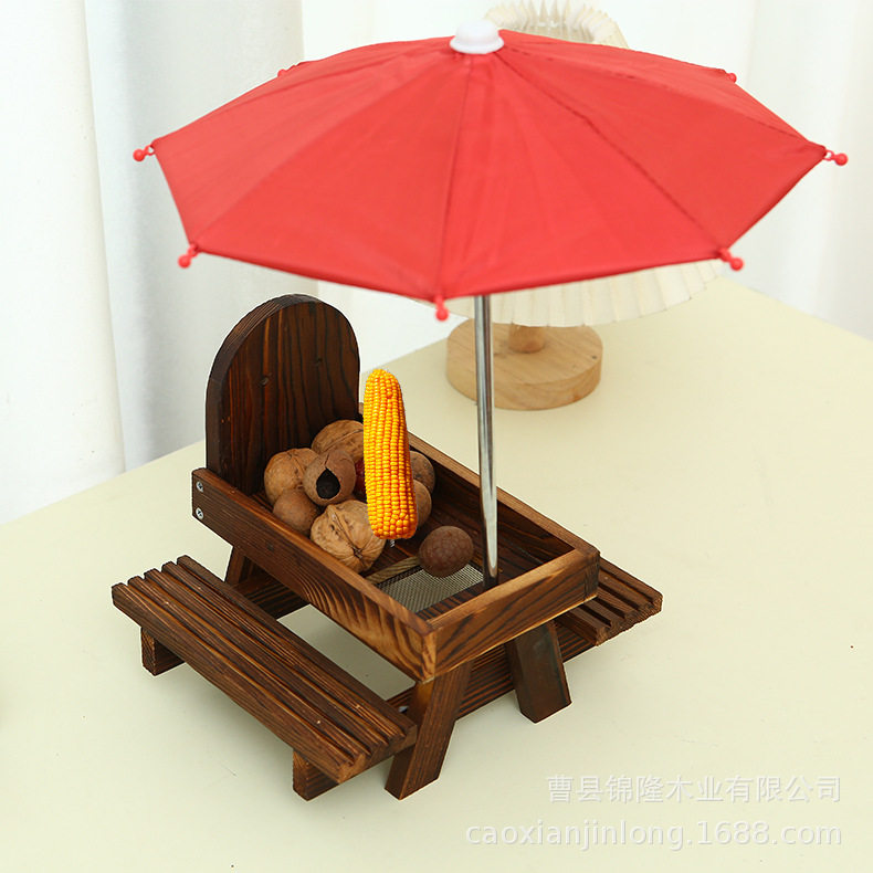 木质带网格松鼠喂食器创意动物投喂器户外园林宠物野餐桌喂食台