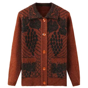 春秋妈妈装大码提花毛衣开衫  加厚中老年女装外套老人针织奶奶装