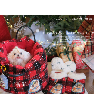 25新款 秋冬圣诞新年猫狗宠物包可拆洗加棉加厚保暖手提外出窝包