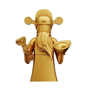 潮奇趣财神金色素体人仔迎财神金元宝新春摆件积木玩具礼物福气