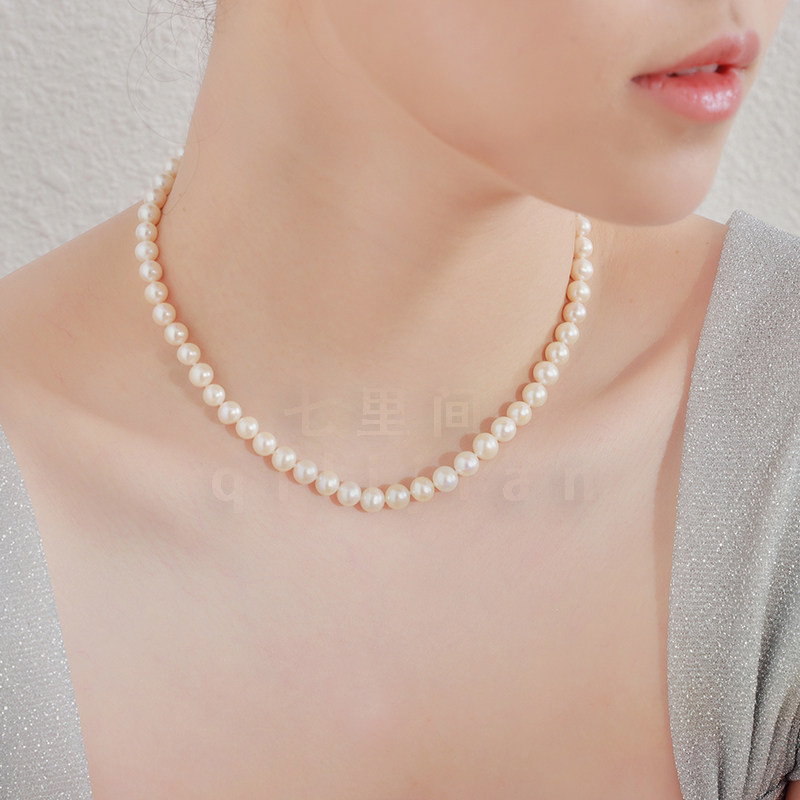 天然淡水珍珠项链女夏小众气质年轻款颈链7mm强光近正圆包邮
