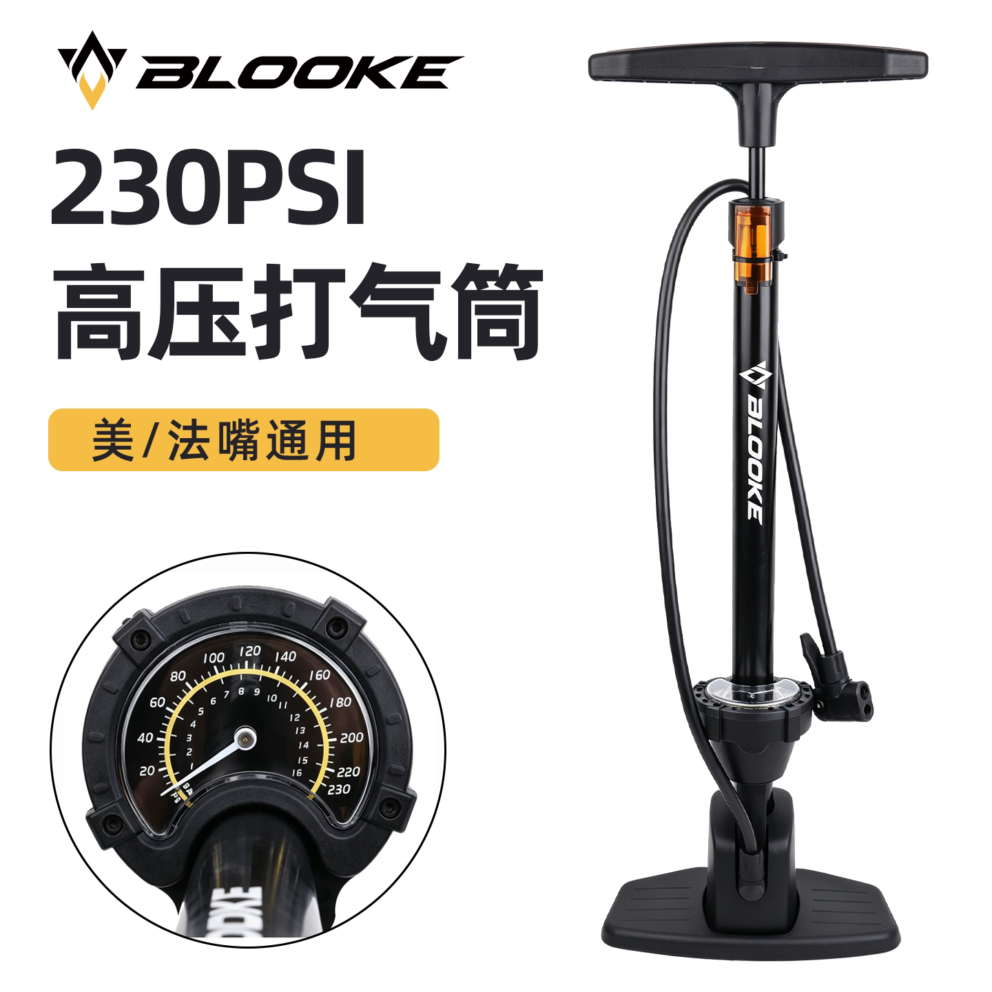BLOOKE步洛克自行车高压打气筒落地立式带压力表美法嘴通用充气筒