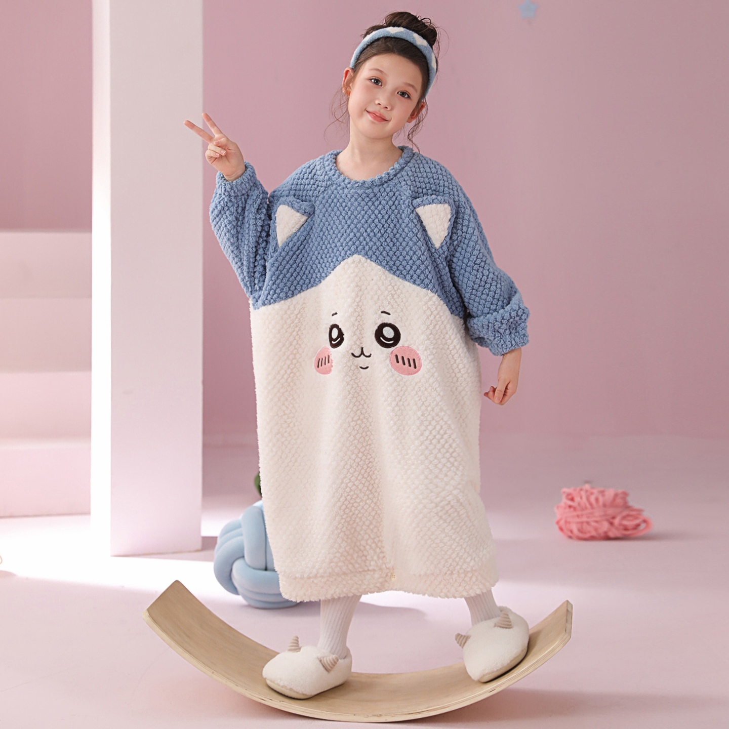 儿童法兰绒大童防踢被珊瑚绒睡裙