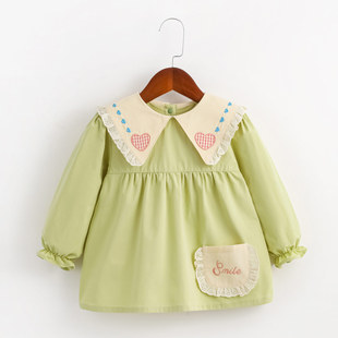 宝宝罩衣公主洋气纯棉薄款反穿衣防水防脏小女孩围兜女宝外穿护衣