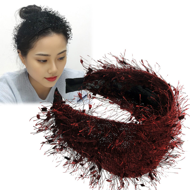 宽边发箍冬款流苏毛毛头箍防滑长须绒发带韩版流行网红发饰发卡子